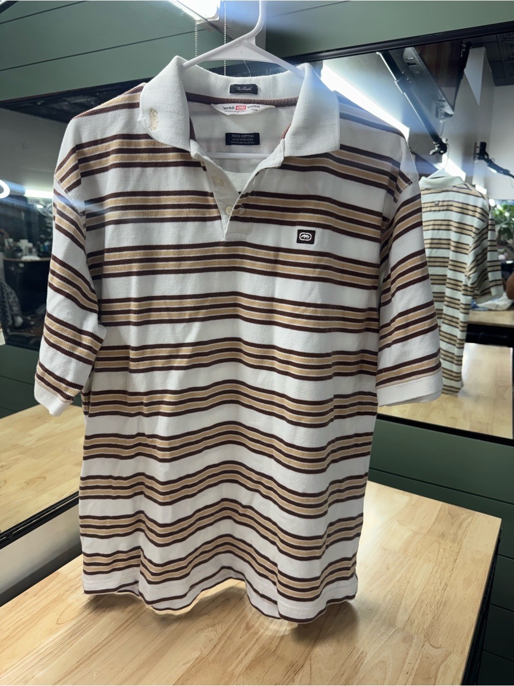 Ecko Unlimited White Polo with Brown Stripes